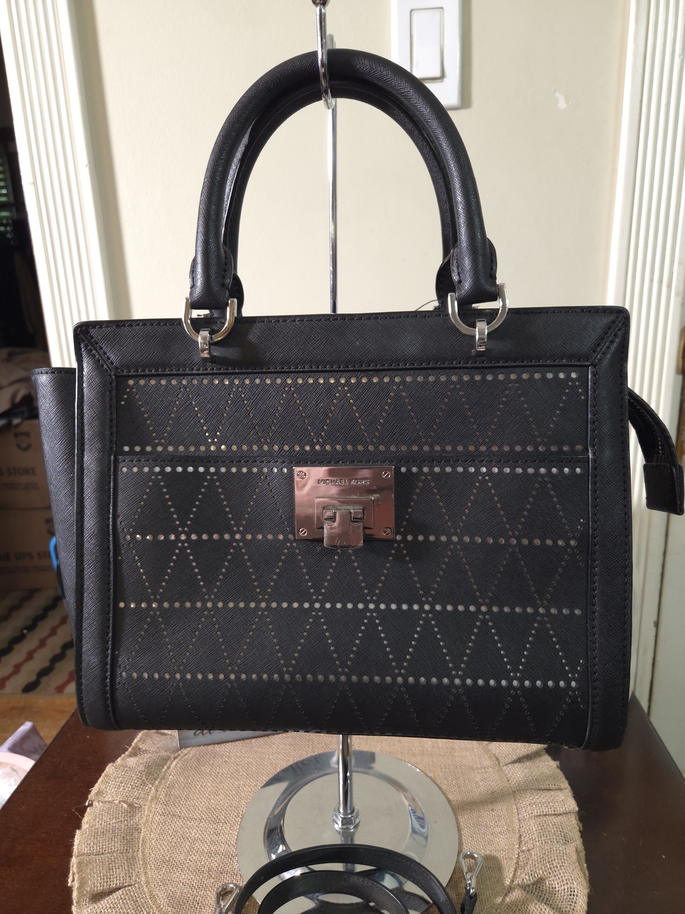 EUC Michael Kors Black Leather Perforated Satchel Crossbody